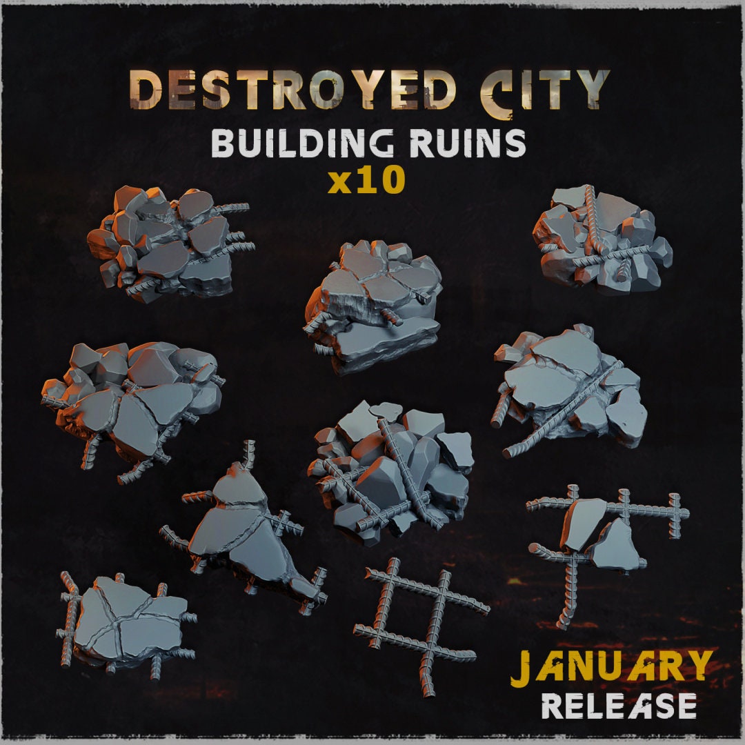 Destroyed City - Building Ruins - 32mm Basing
