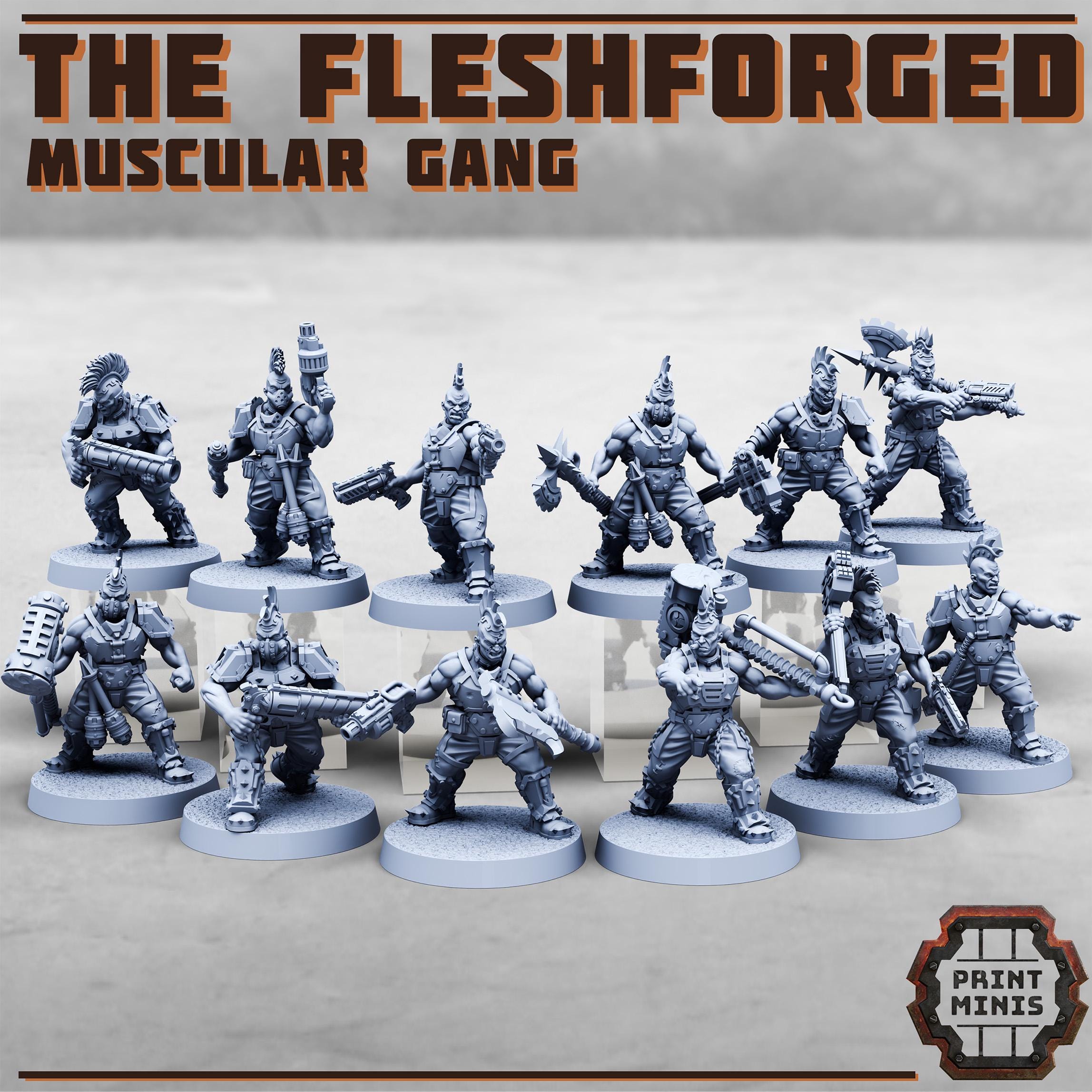 Print Minis - The Fleshforged - a muscular gang