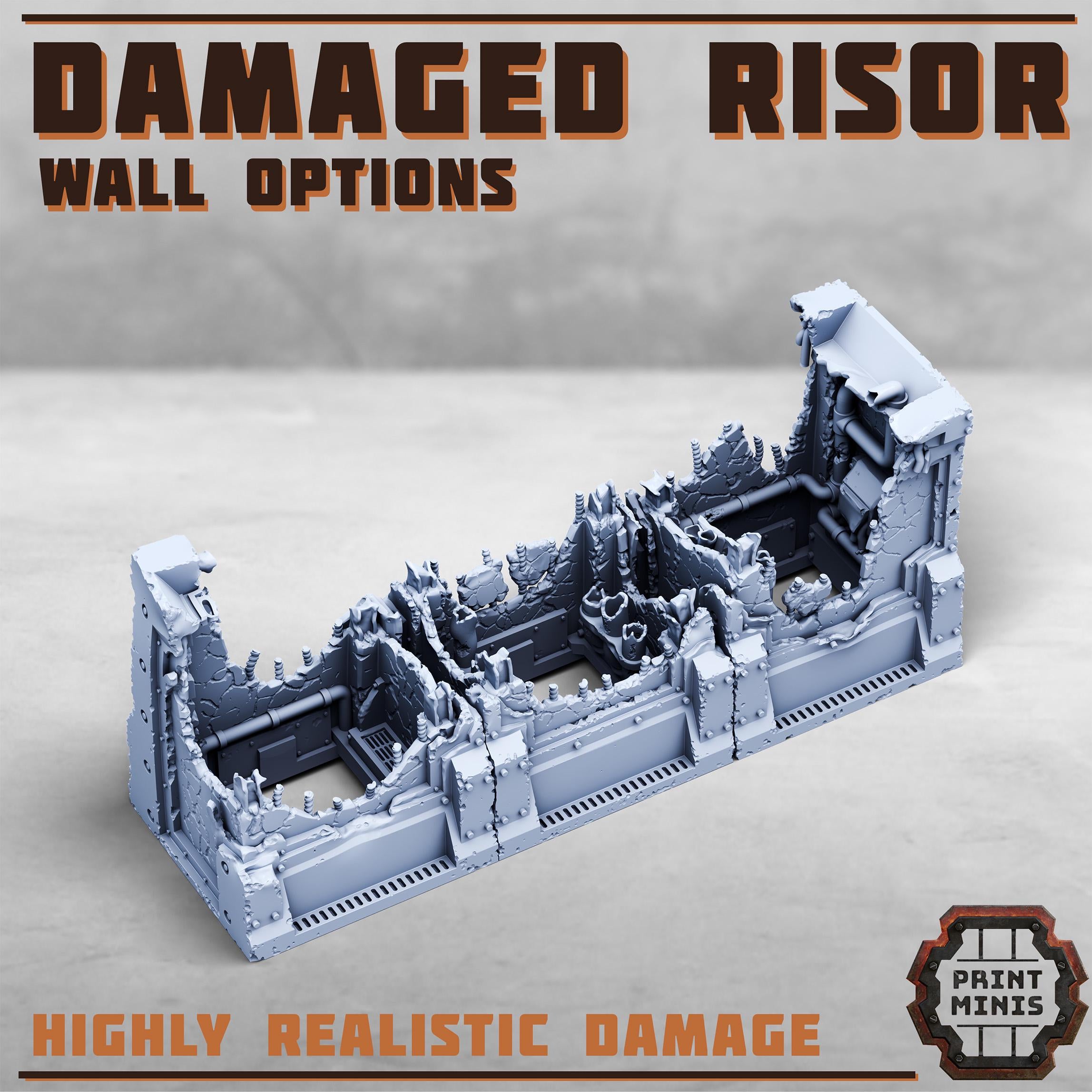 Print Minis - Damaged Risor District Walls